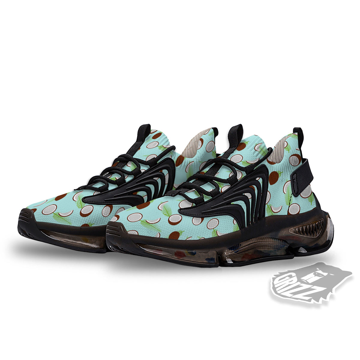 Blue Coconut Print Pattern Black Gym Shoes-grizzshop