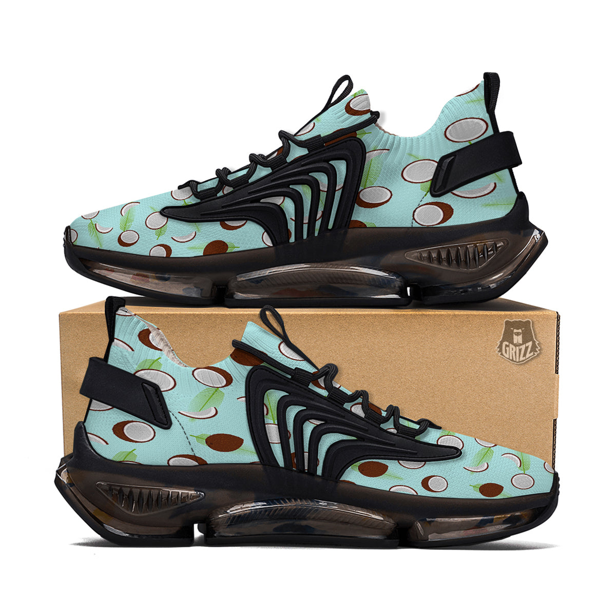 Blue Coconut Print Pattern Black Gym Shoes-grizzshop