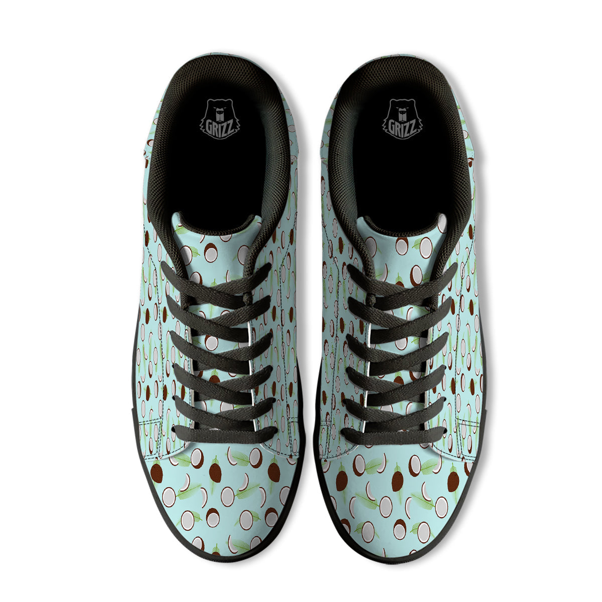 Blue Coconut Print Pattern Black Low Top Sneakers-grizzshop