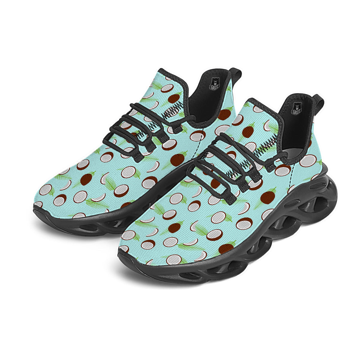 Blue Coconut Print Pattern Black Running Shoes-grizzshop
