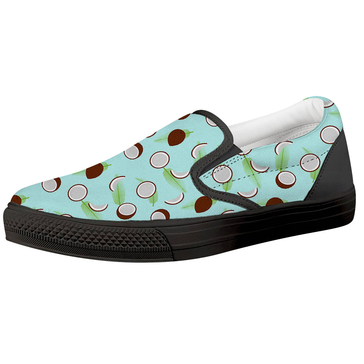 Blue Coconut Print Pattern Black Slip On Shoes-grizzshop