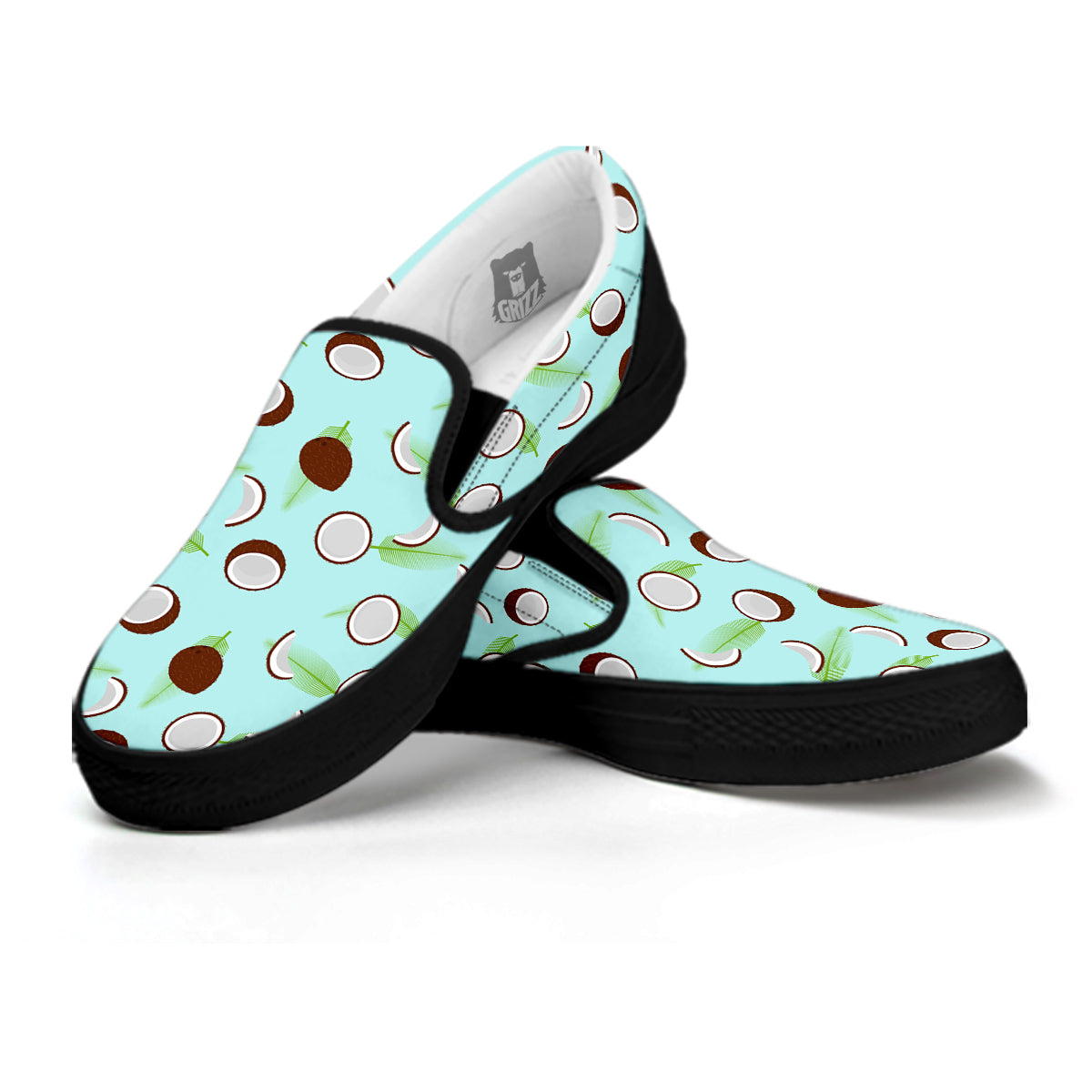 Blue Coconut Print Pattern Black Slip On Shoes-grizzshop