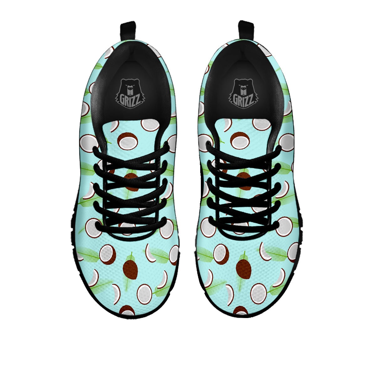Blue Coconut Print Pattern Black Sneaker-grizzshop