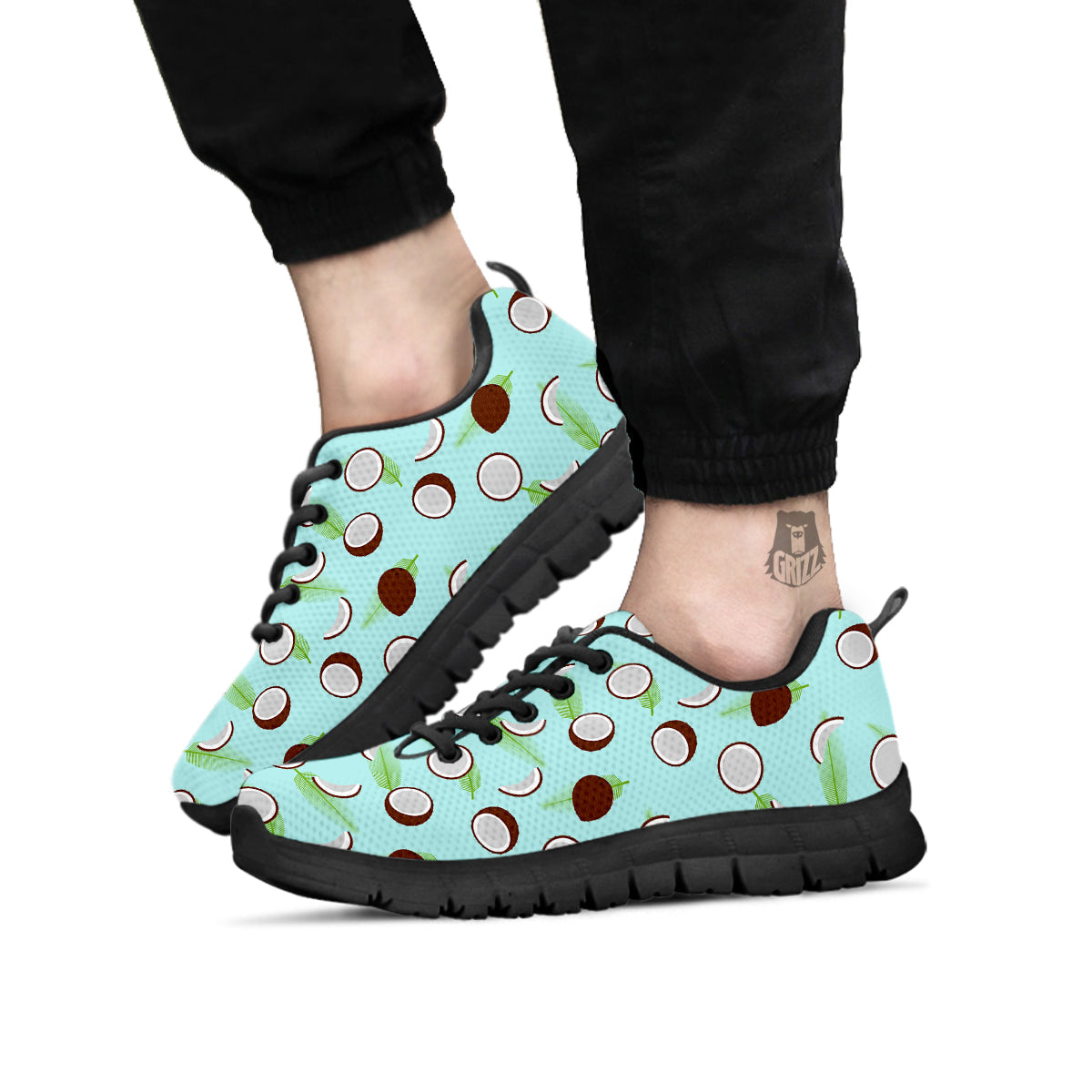 Blue Coconut Print Pattern Black Sneaker-grizzshop
