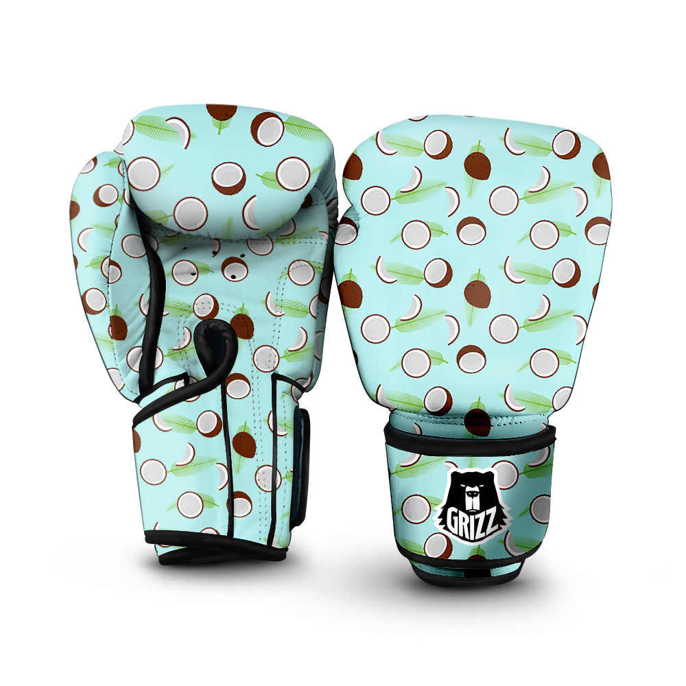 Blue Coconut Print Pattern Boxing Gloves-grizzshop