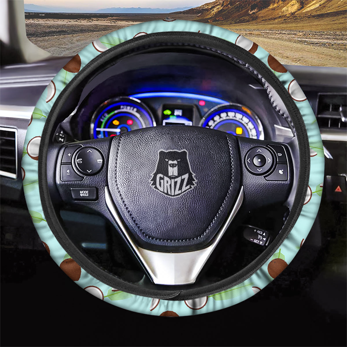 Blue Coconut Print Pattern Car Steering Wheel Cover-grizzshop