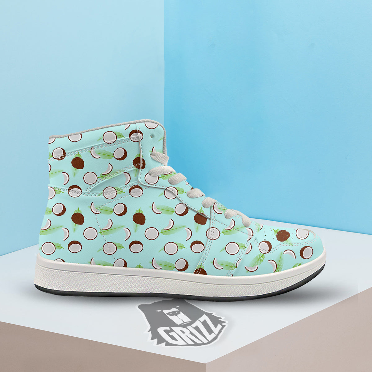 Blue Coconut Print Pattern High Top Sneakers-grizzshop