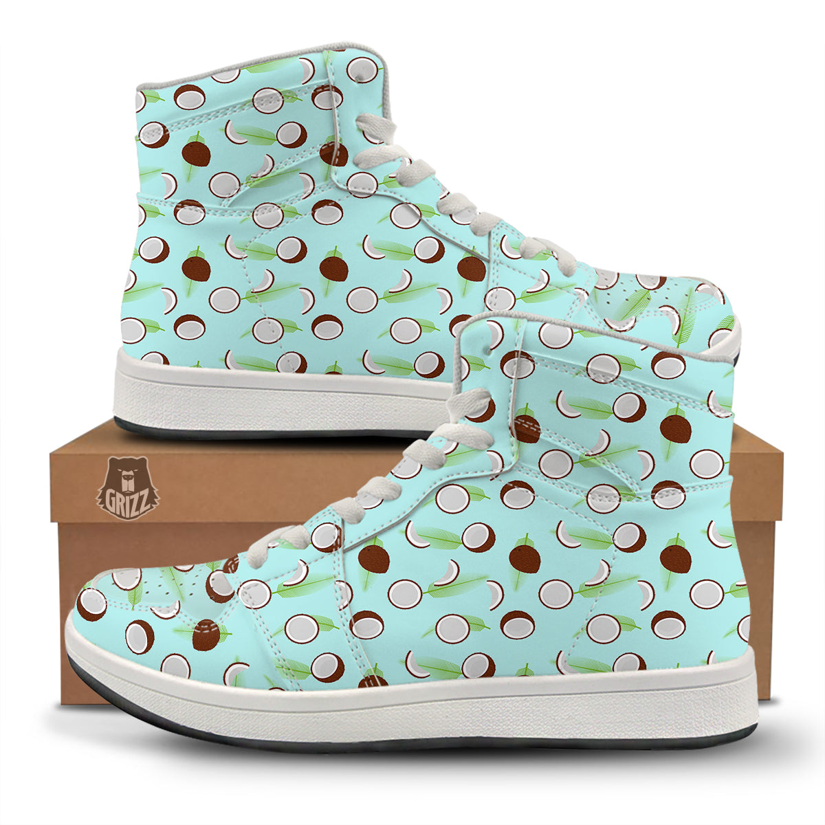 Blue Coconut Print Pattern High Top Sneakers-grizzshop