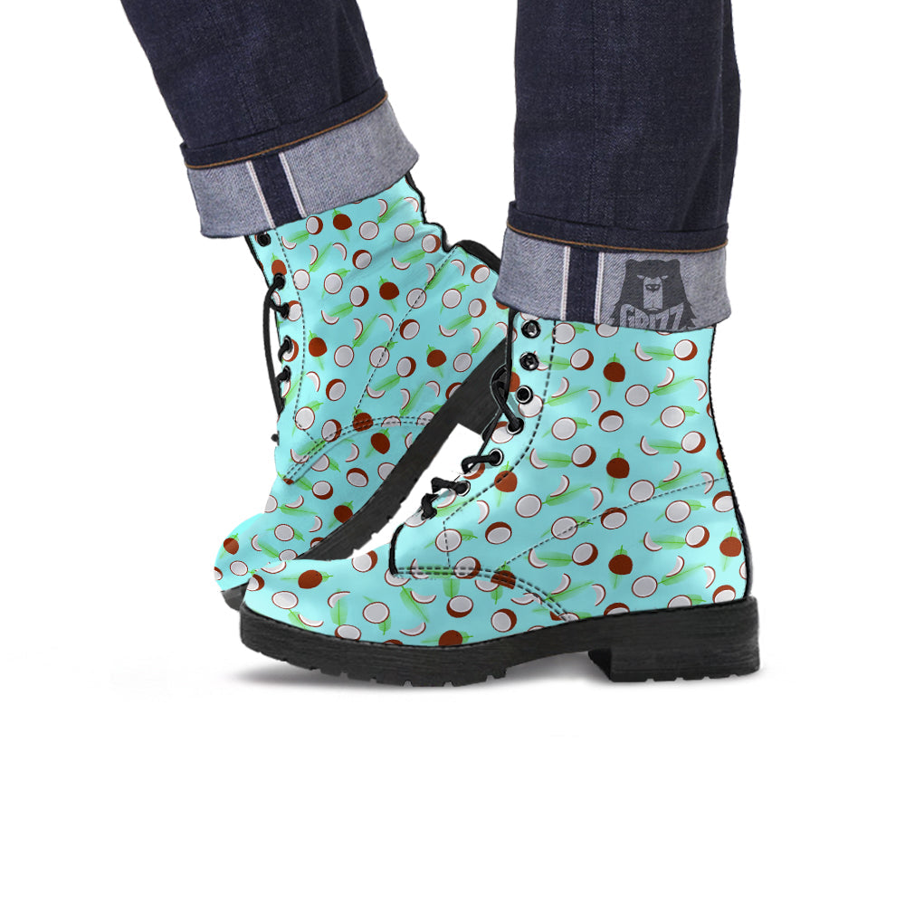 Blue Coconut Print Pattern Leather Boots-grizzshop