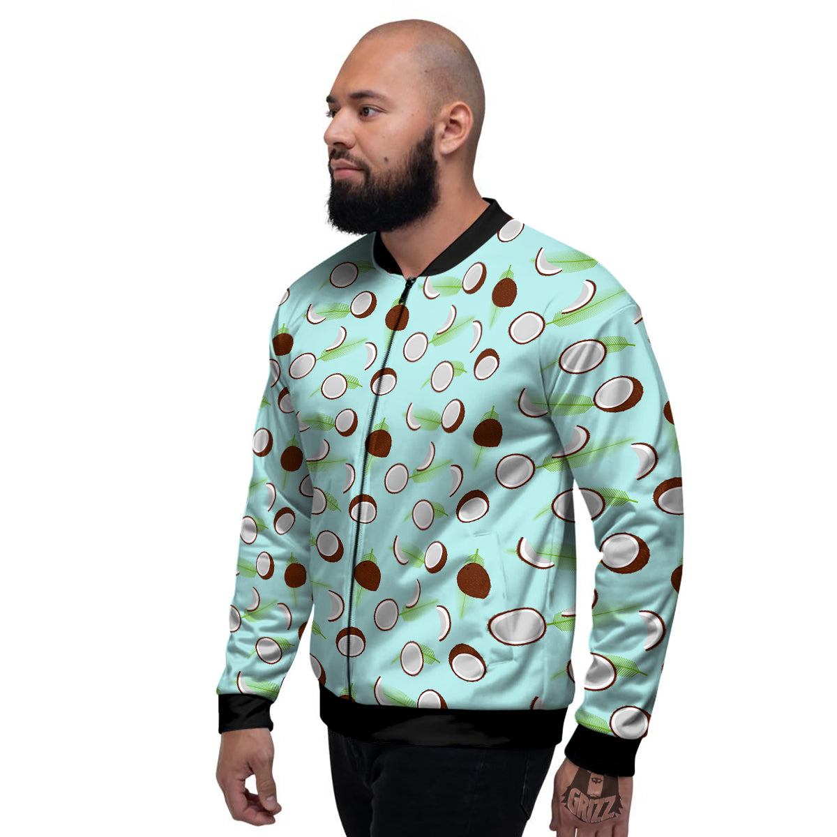 Blue Coconut Print Pattern Men's Bomber Jacket-grizzshop