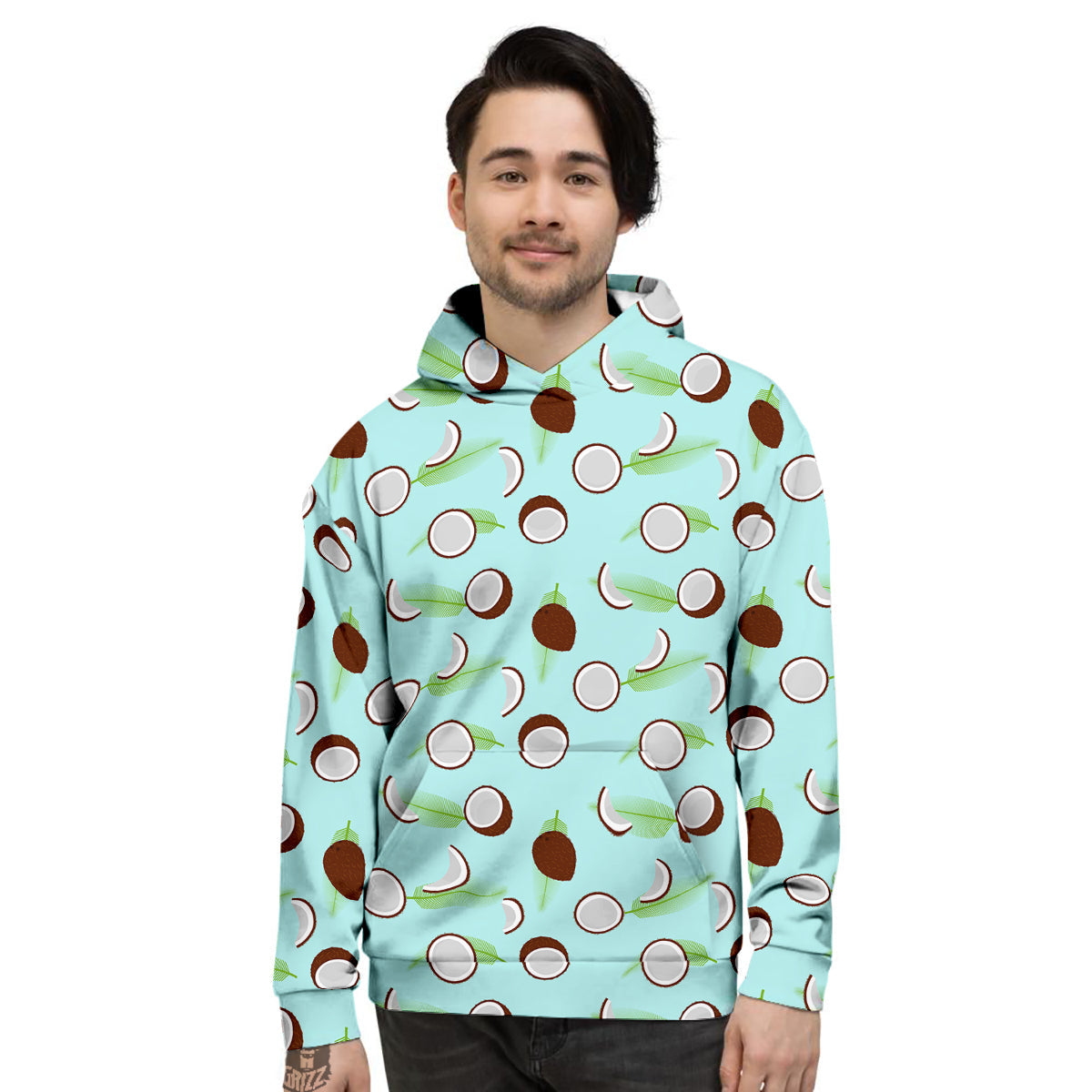 Blue Coconut Print Pattern Men's Hoodie-grizzshop
