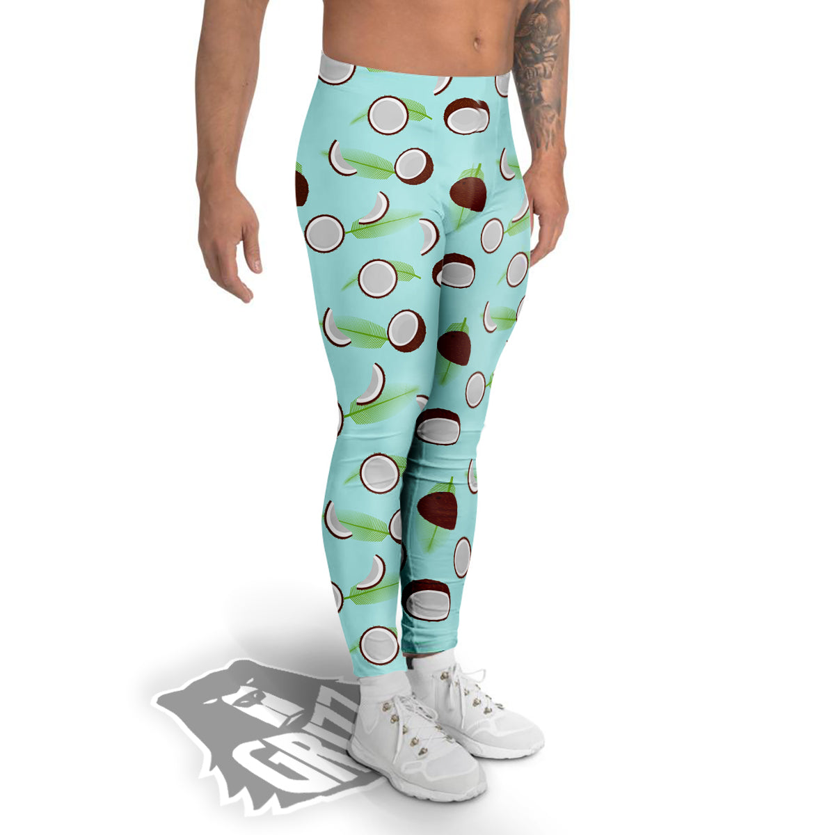 Blue Coconut Print Pattern Men's Leggings-grizzshop