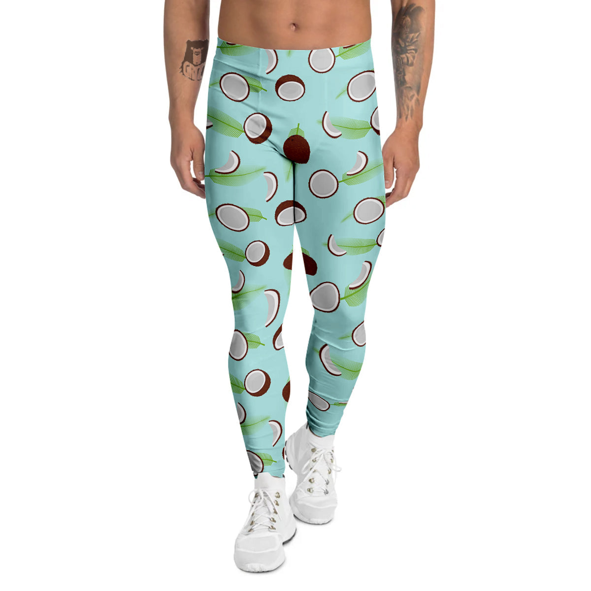 Blue Coconut Print Pattern Men's Leggings-grizzshop