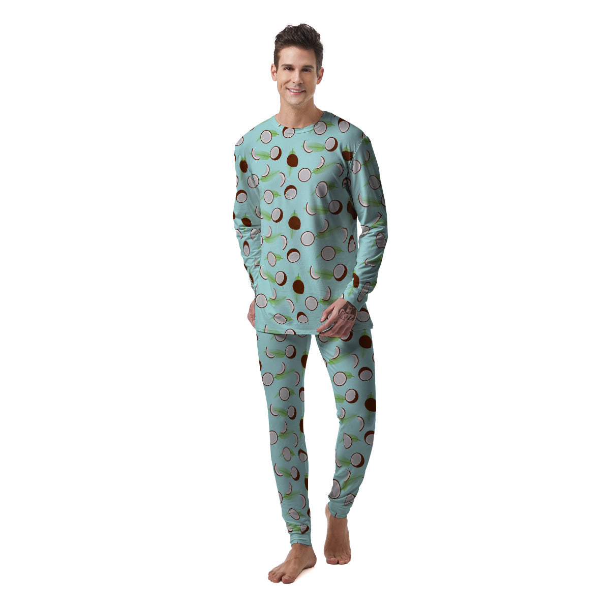 Blue Coconut Print Pattern Men's Pajamas-grizzshop