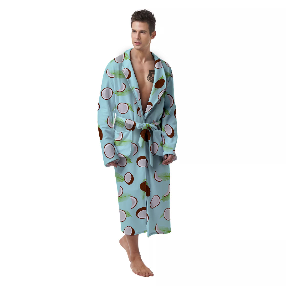 Blue Coconut Print Pattern Men's Robe-grizzshop