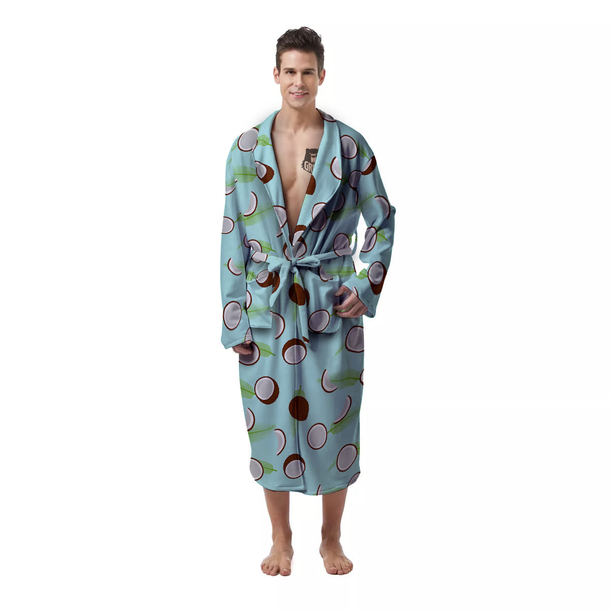 Blue Coconut Print Pattern Men's Robe-grizzshop