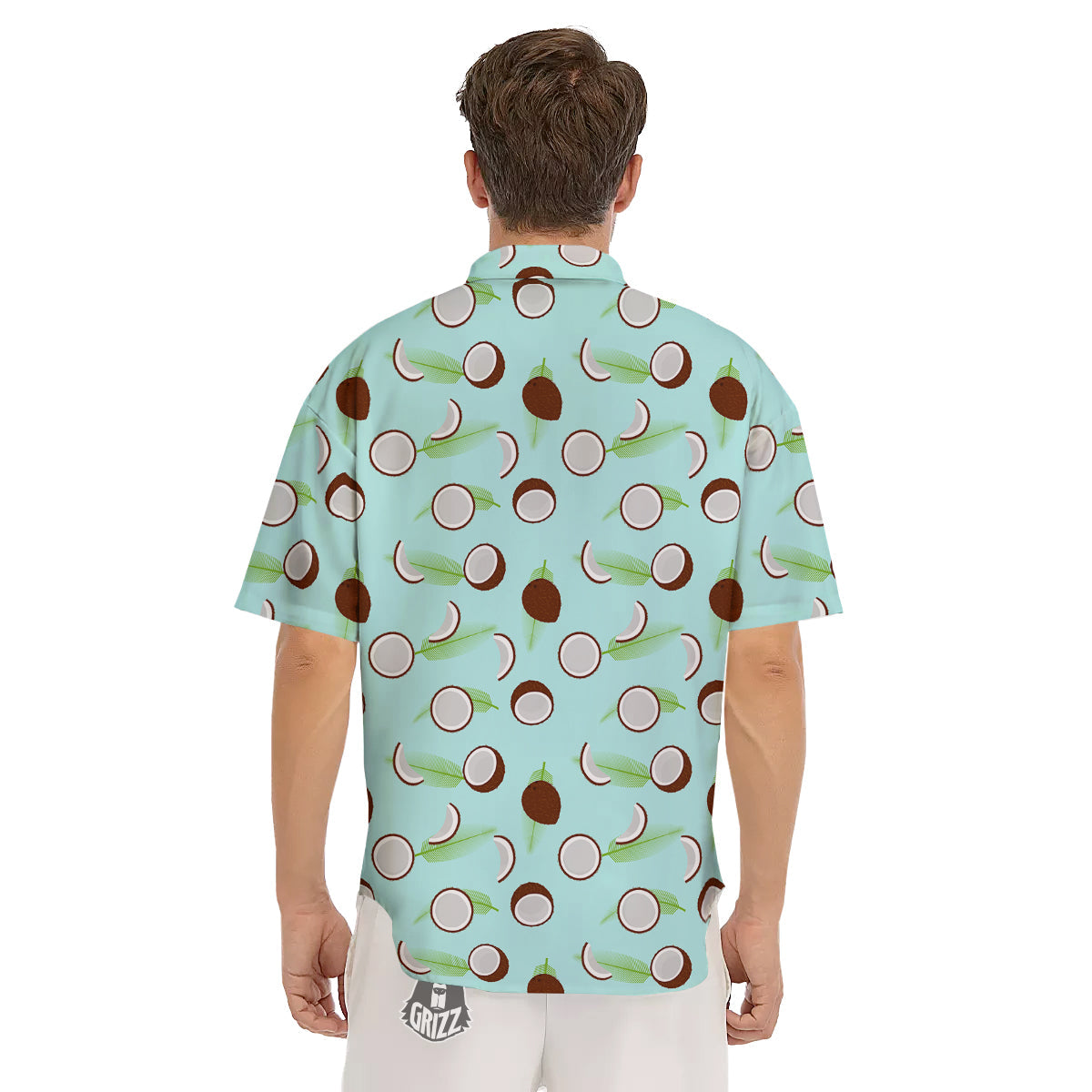 Blue Coconut Print Pattern Men's Short Sleeve Shirts-grizzshop