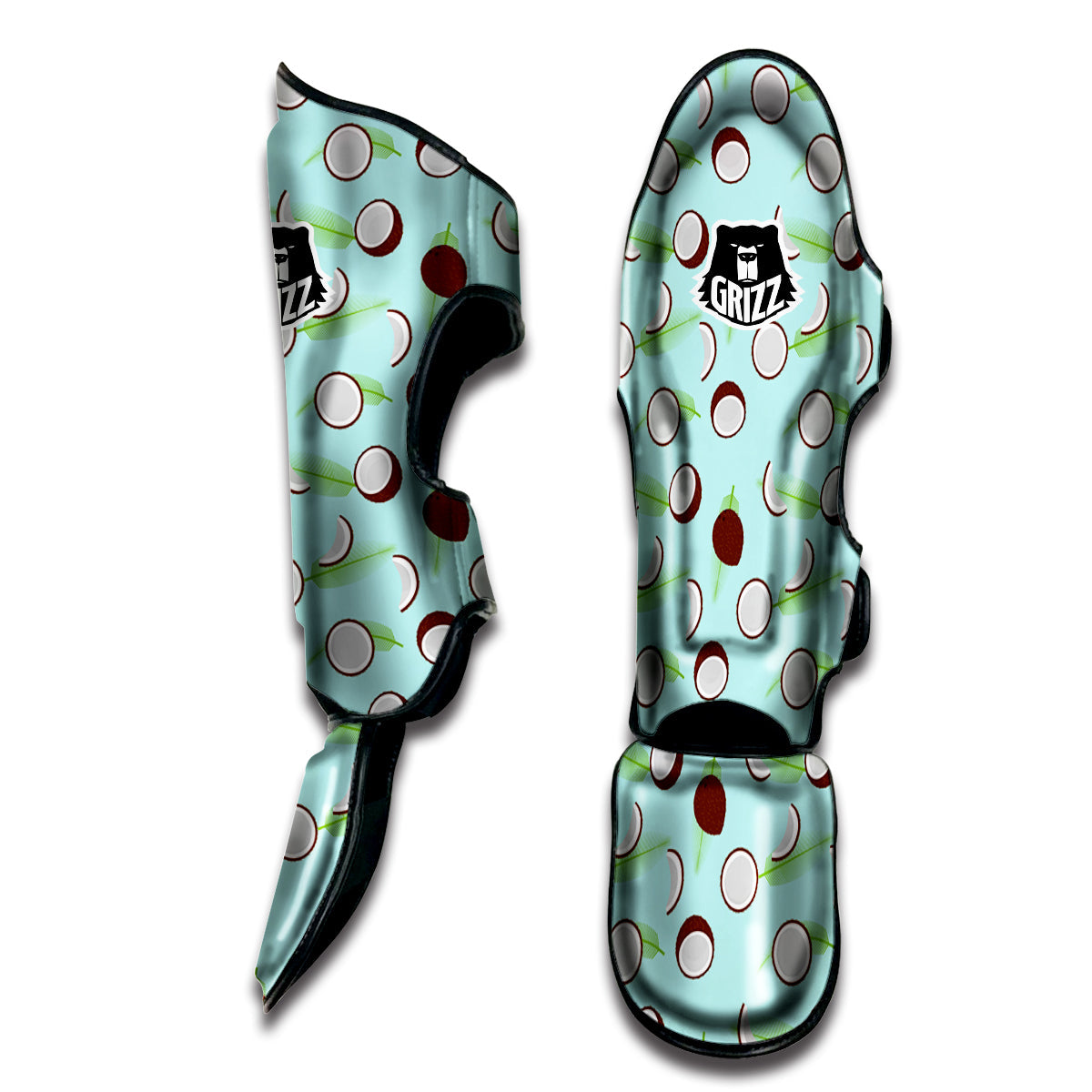 Blue Coconut Print Pattern Muay Thai Shin Guards-grizzshop