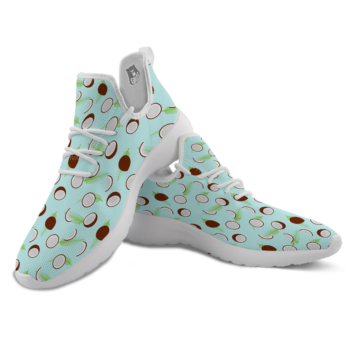 Blue Coconut Print Pattern White Athletic Shoes-grizzshop