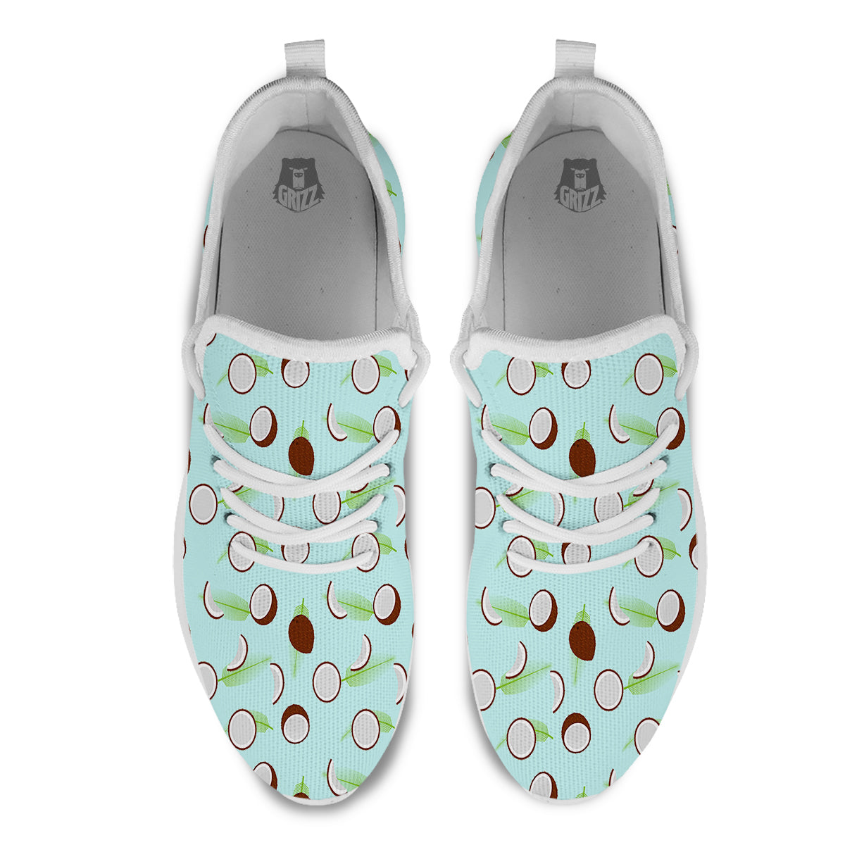 Blue Coconut Print Pattern White Athletic Shoes-grizzshop