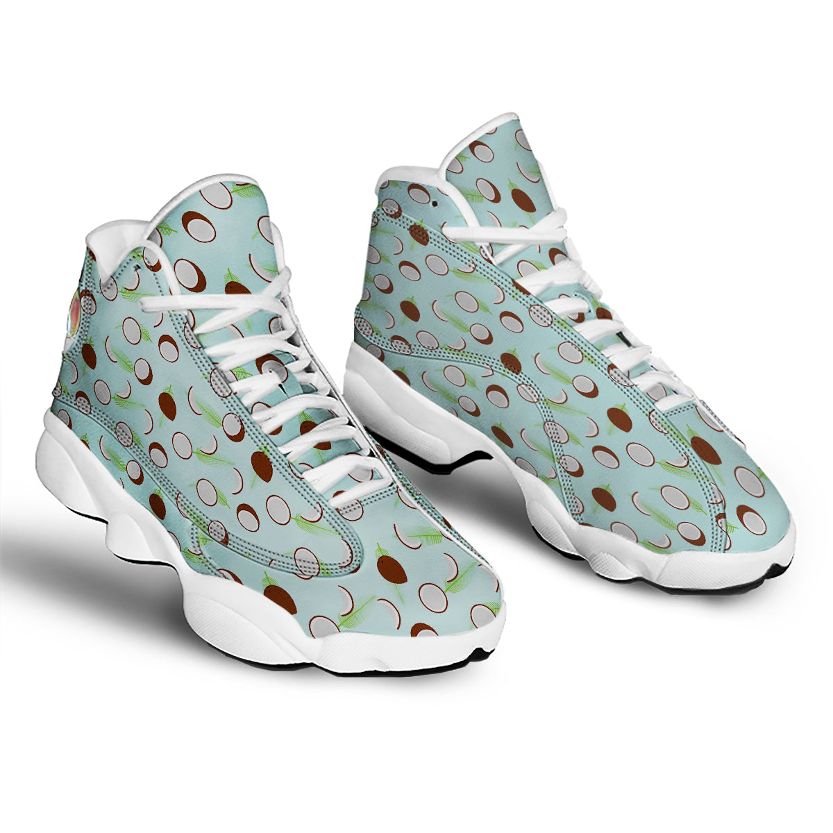 Blue Coconut Print Pattern White Basketball Shoes-grizzshop