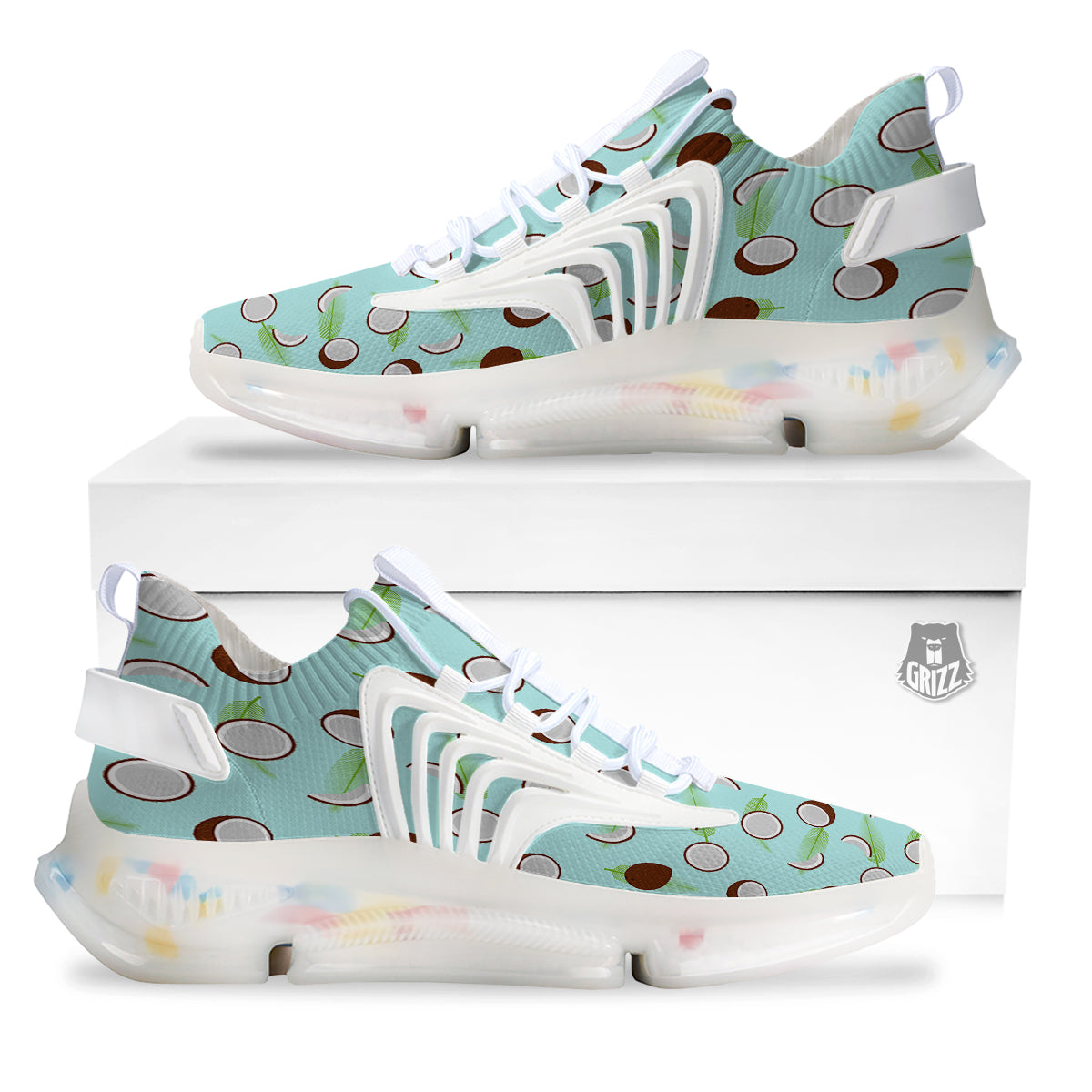 Blue Coconut Print Pattern White Gym Shoes-grizzshop