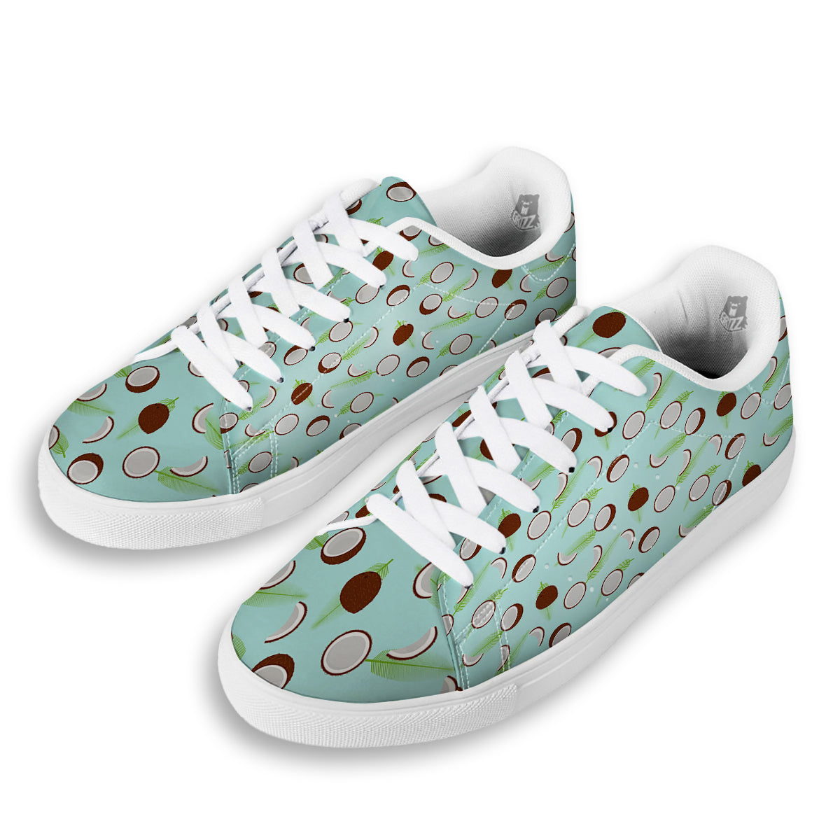 Blue Coconut Print Pattern White Low Top Sneakers-grizzshop