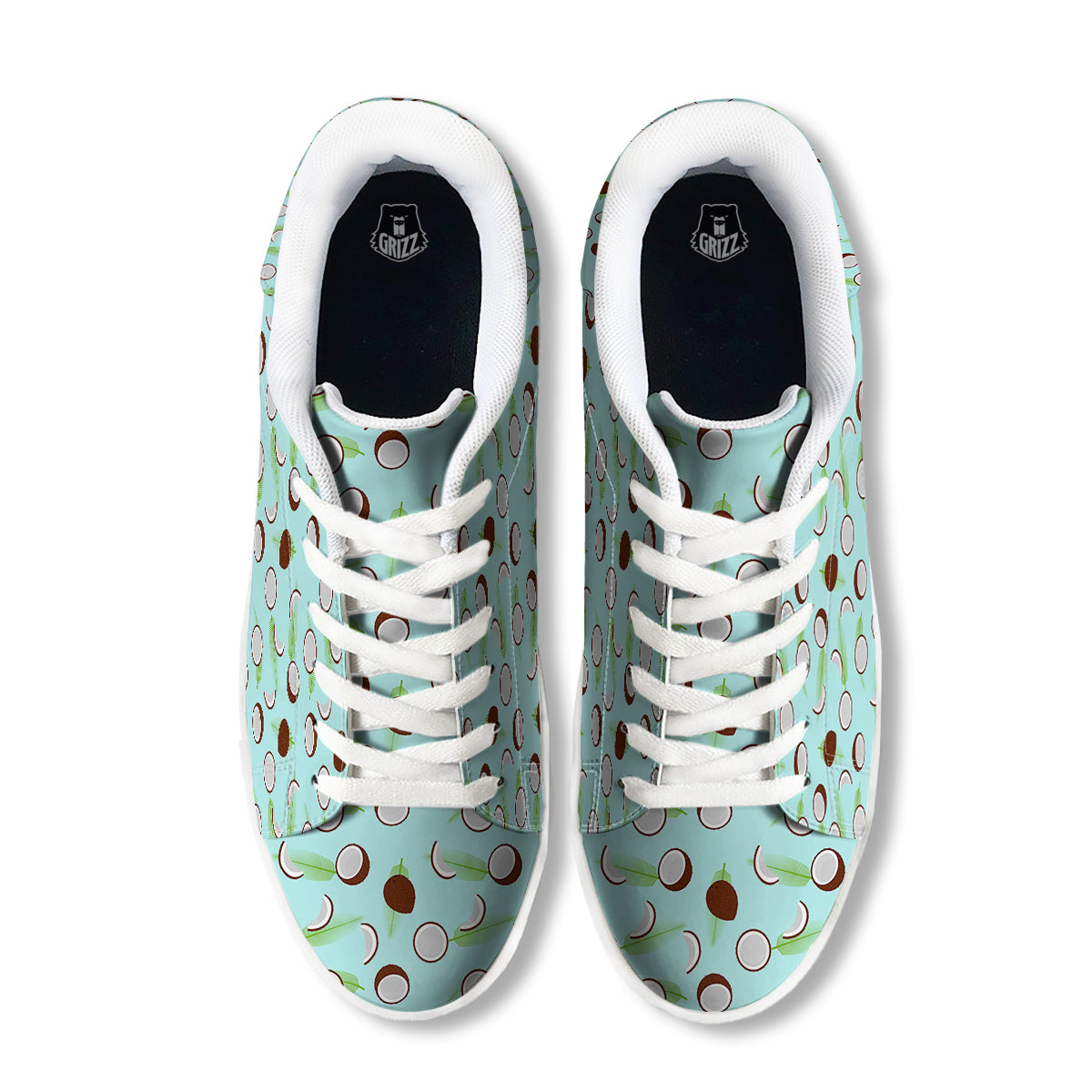 Blue Coconut Print Pattern White Low Top Sneakers-grizzshop
