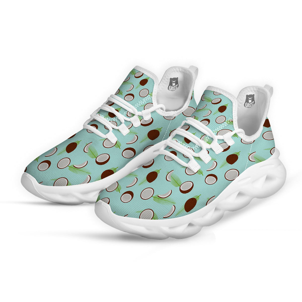 Blue Coconut Print Pattern White Running Shoes-grizzshop