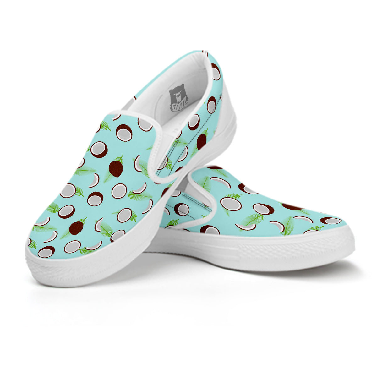 Blue Coconut Print Pattern White Slip On Shoes-grizzshop
