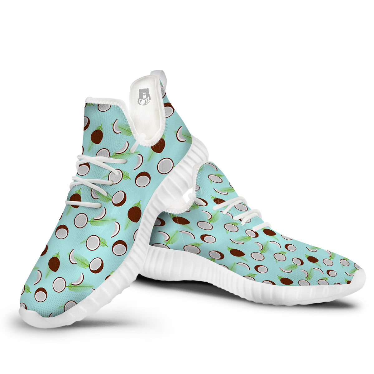 Blue Coconut Print Pattern White Walking Shoes-grizzshop
