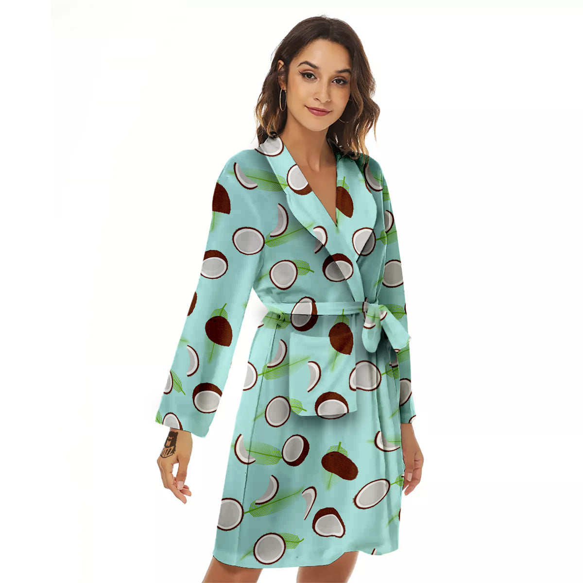 Blue Coconut Print Pattern Women's Robe-grizzshop