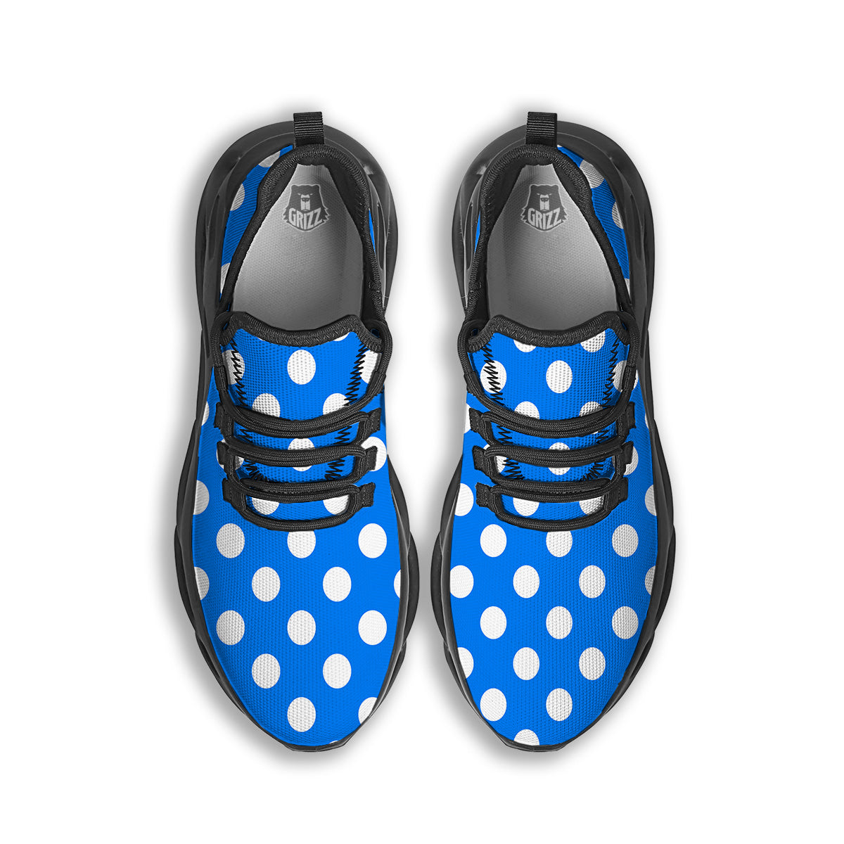 Blue Color Polka Dot Print Pattern Black Running Shoes-grizzshop