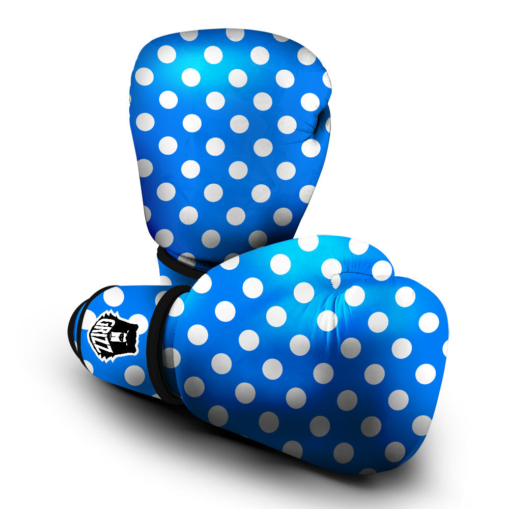 Blue Color Polka Dot Print Pattern Boxing Gloves-grizzshop