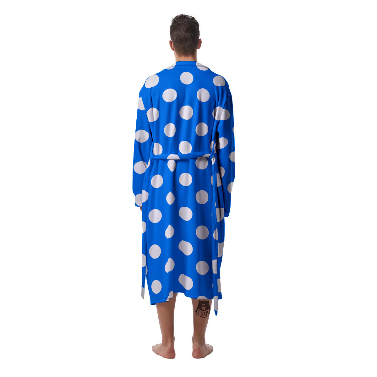 Blue Color Polka Dot Print Pattern Men's Robe-grizzshop