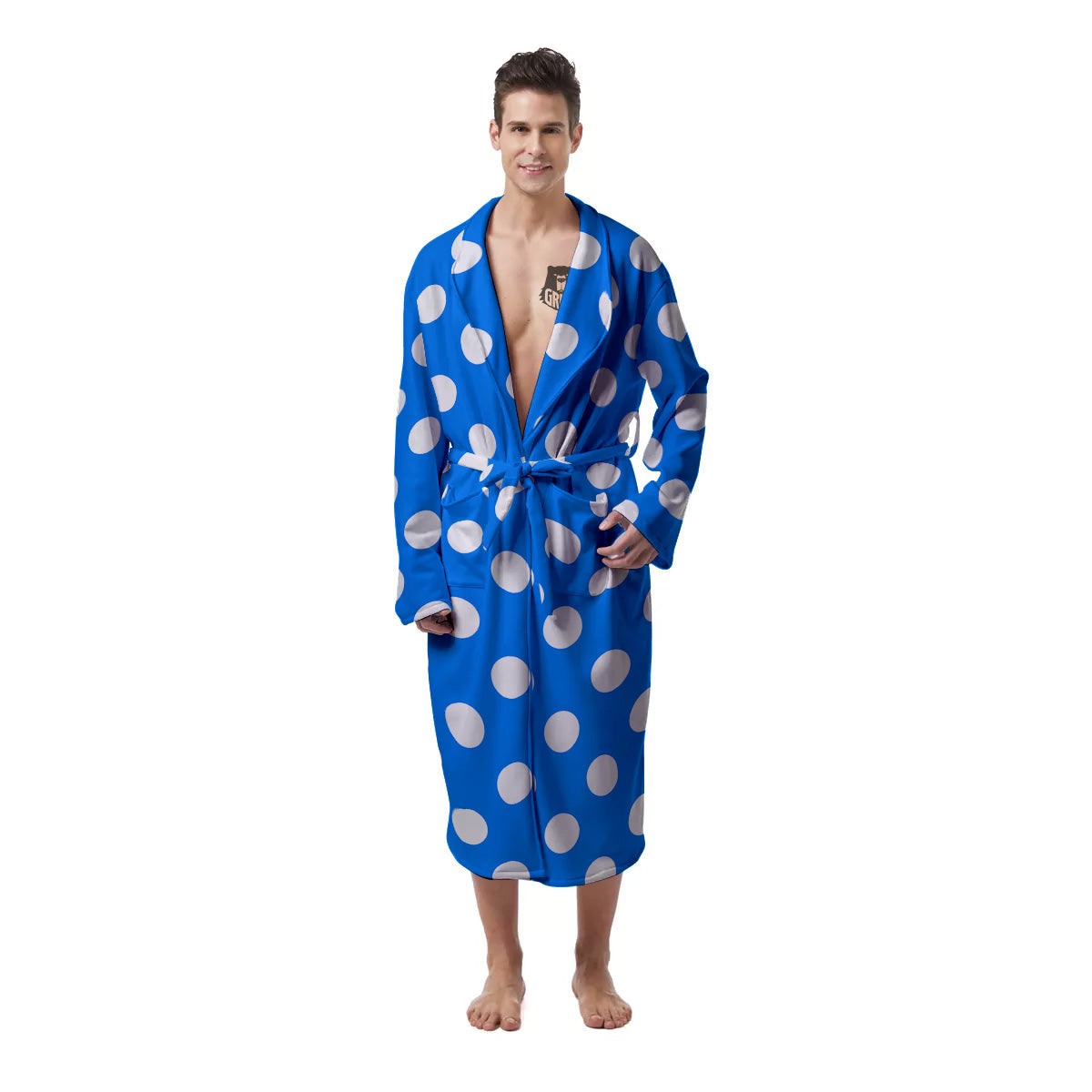 Blue Color Polka Dot Print Pattern Men's Robe-grizzshop
