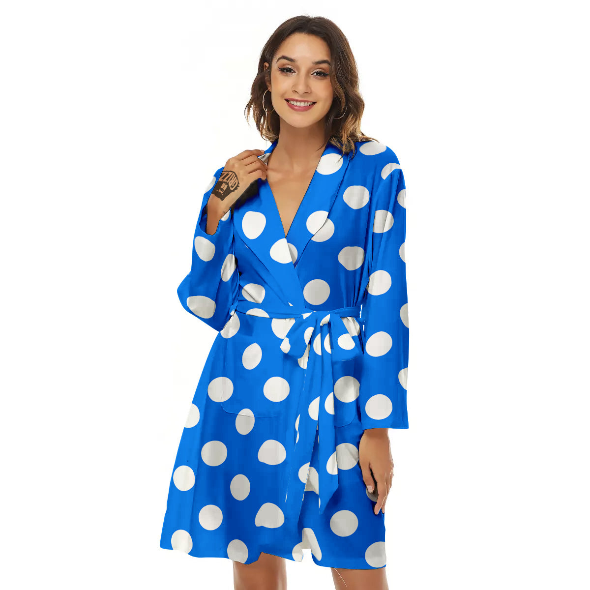 Blue Color Polka Dot Print Pattern Women's Robe-grizzshop