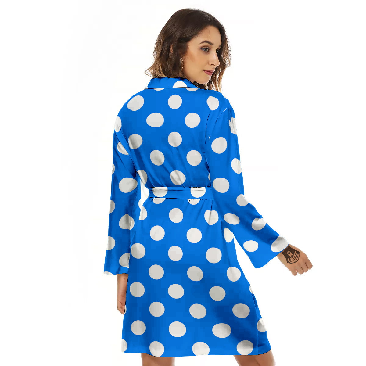Blue Color Polka Dot Print Pattern Women's Robe-grizzshop