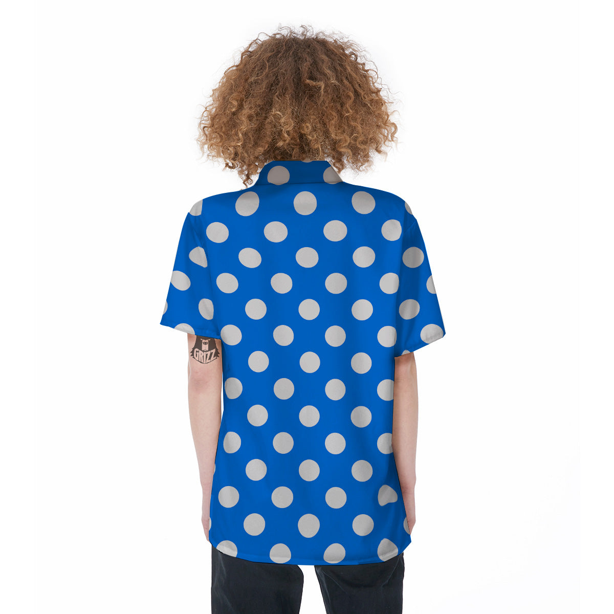 Blue Color Polka Dot Print Pattern Women's Short Sleeve Shirts-grizzshop