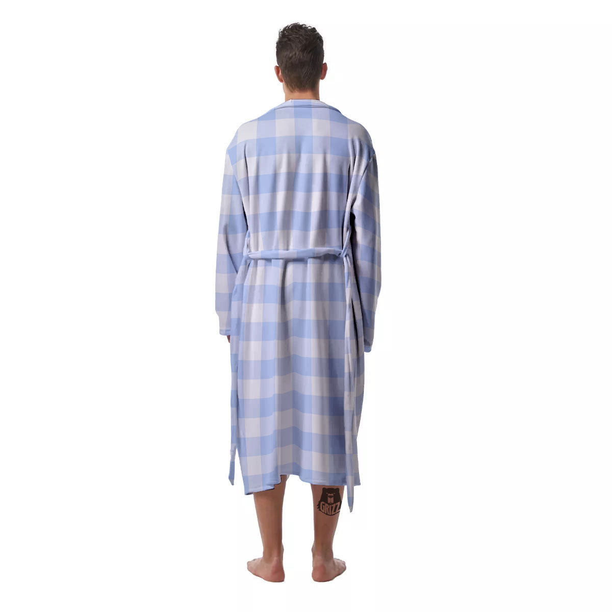 Blue Cornflower And White Gingham Print Men's Robe-grizzshop