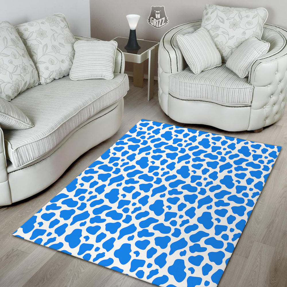 Blue Cow Print Pattern Floor Mat-grizzshop