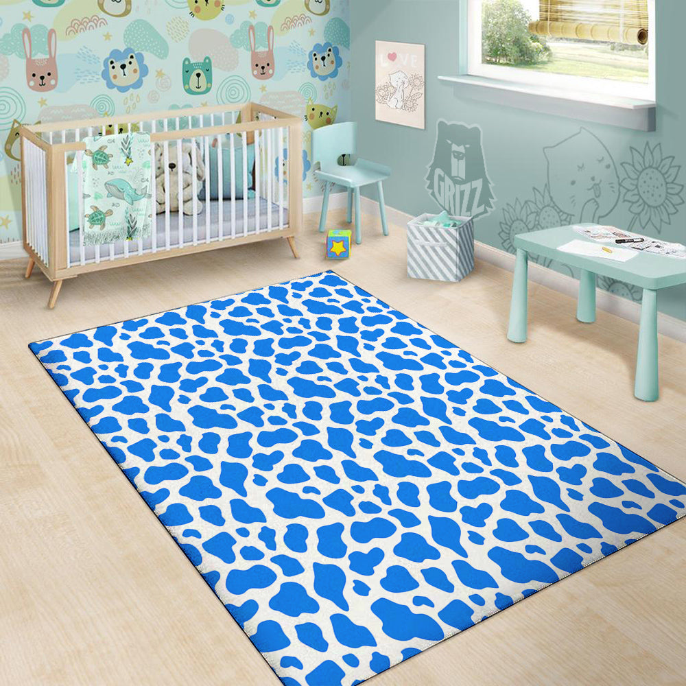 Blue Cow Print Pattern Floor Mat-grizzshop