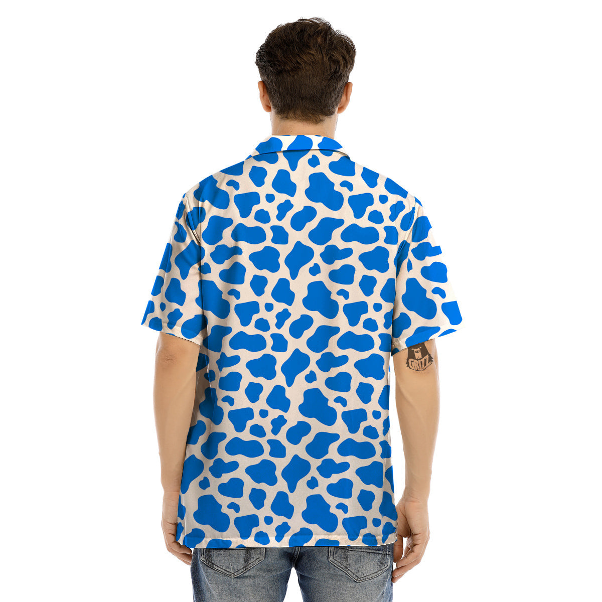 Blue Cow Print Pattern Men’s Hawaiian Shirt-grizzshop