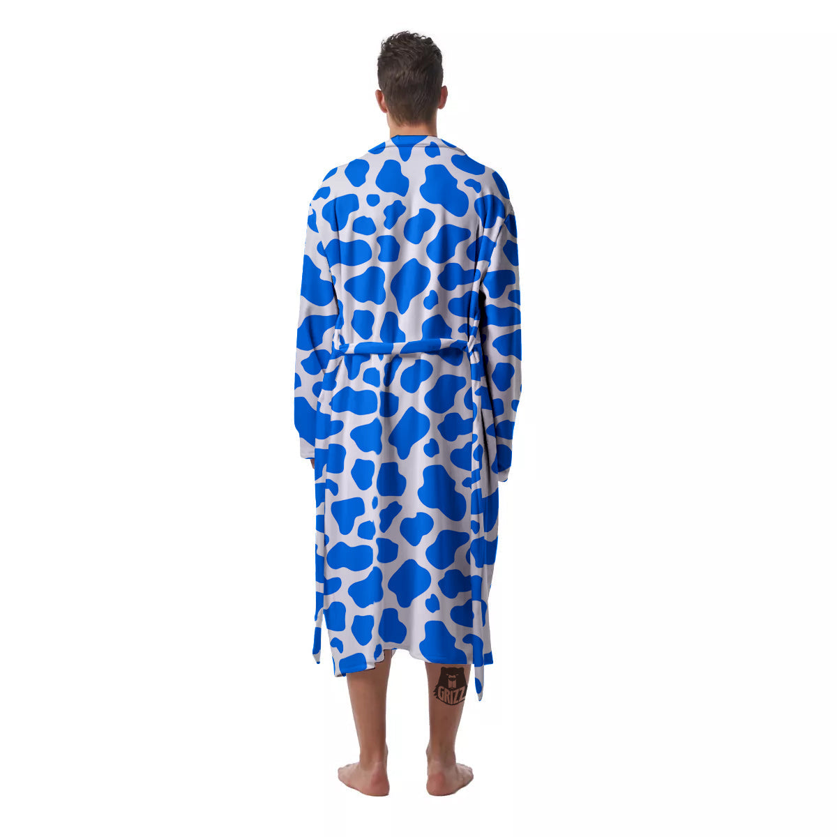 Blue Cow Print Pattern Men's Robe-grizzshop