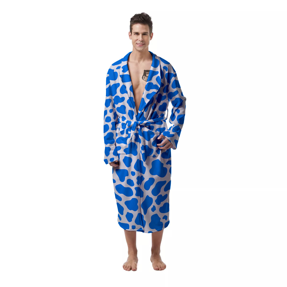 Blue Cow Print Pattern Men's Robe-grizzshop