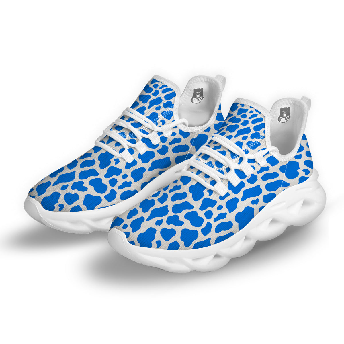 Blue Cow Print Pattern White Running Shoes-grizzshop