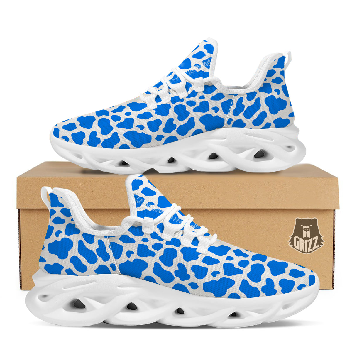Blue Cow Print Pattern White Running Shoes-grizzshop