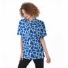 Blue Cow Print Pattern Women's Short Sleeve Shirts-grizzshop