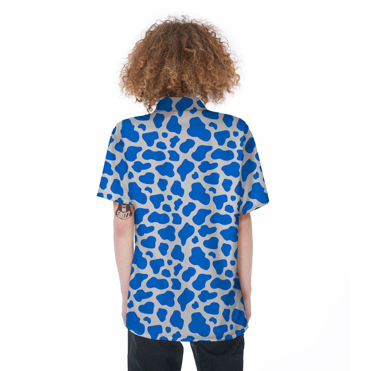 Blue Cow Print Pattern Women's Short Sleeve Shirts-grizzshop