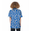 Blue Cow Print Pattern Women's Short Sleeve Shirts-grizzshop